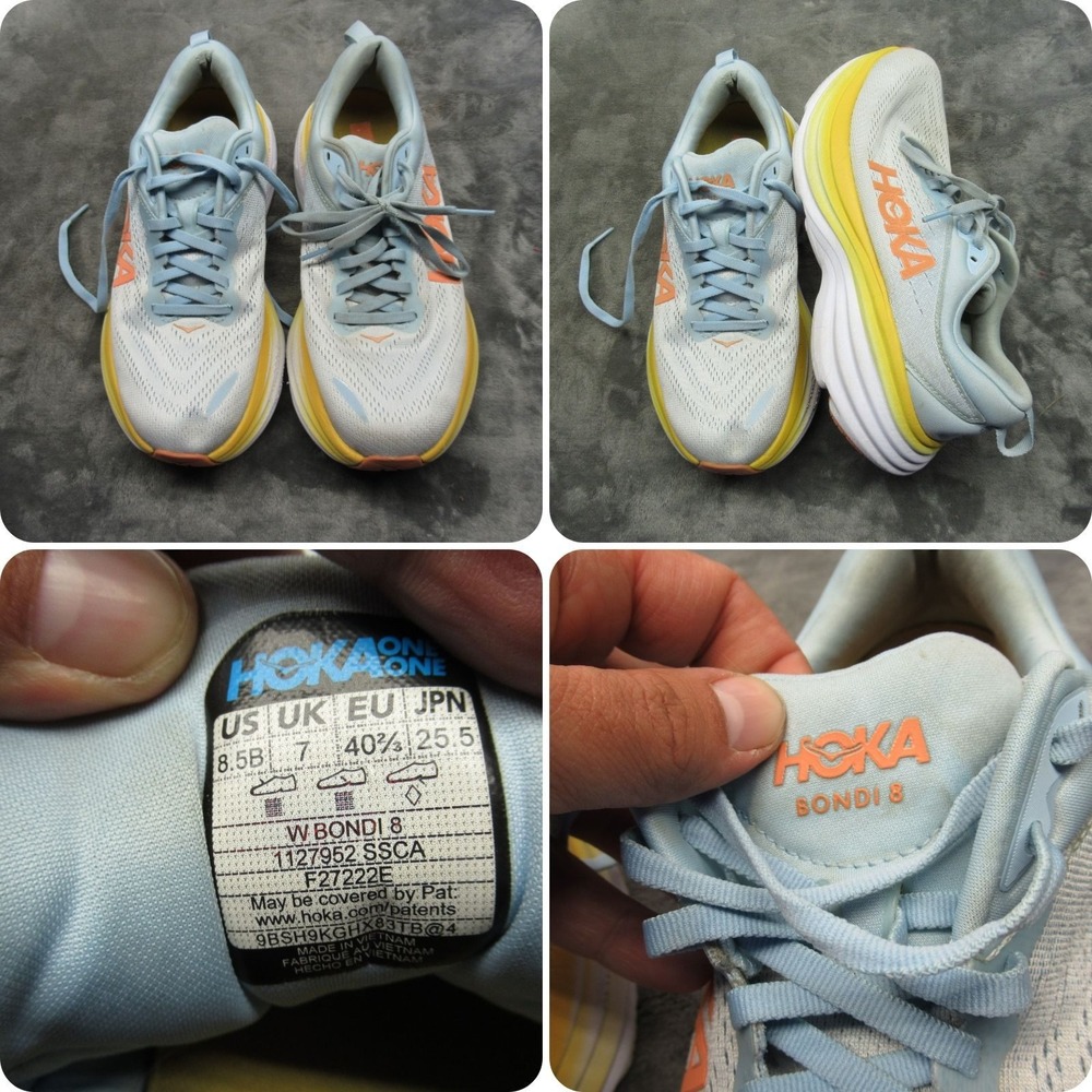 Hoka Running Shoes‎ Womens 8.5 B Light Blue Yellow Bondi 8 Lightweight Athletic